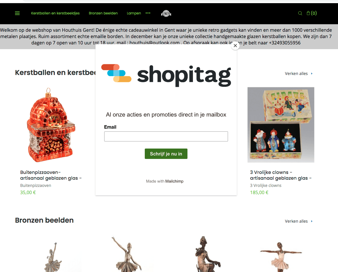 Mailchimp popup on Sayl Retail store