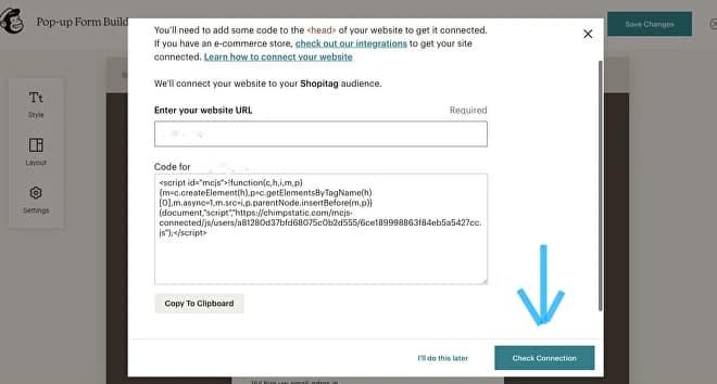 Check connection in Mailchimp