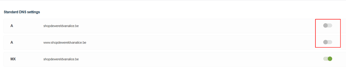DNS settings example
