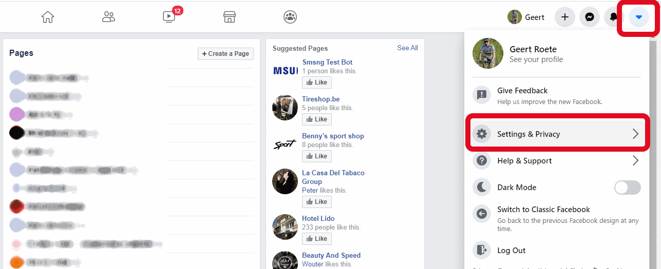 Facebook Settings Menu
