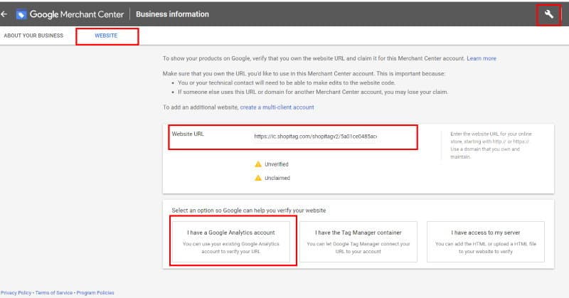 Google Merchant Business Information